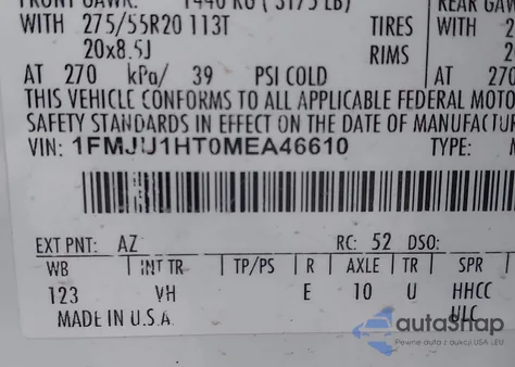 2021 Ford Expedition Xlt из США, поврежденный, VIN 1FMJU1HT0MEA46610